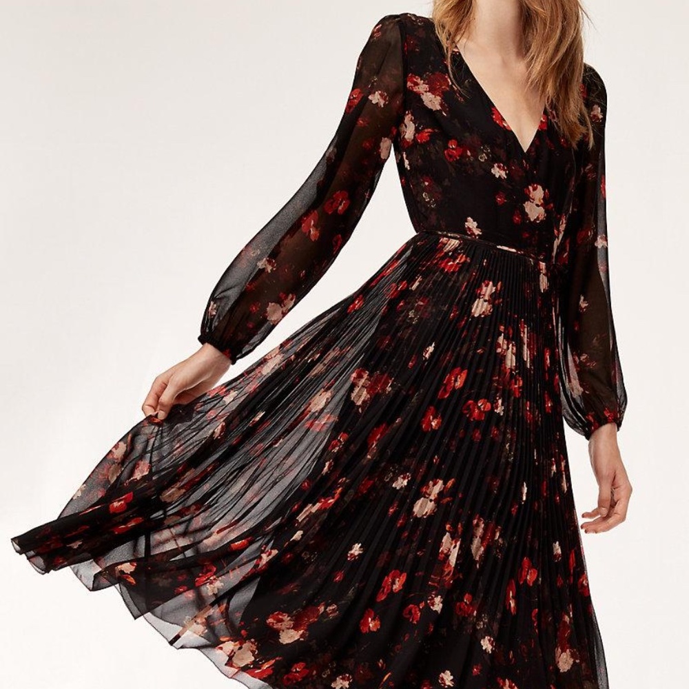 Aritzia Wilfred Beaune Dress Long-Sleeve in Black Floral